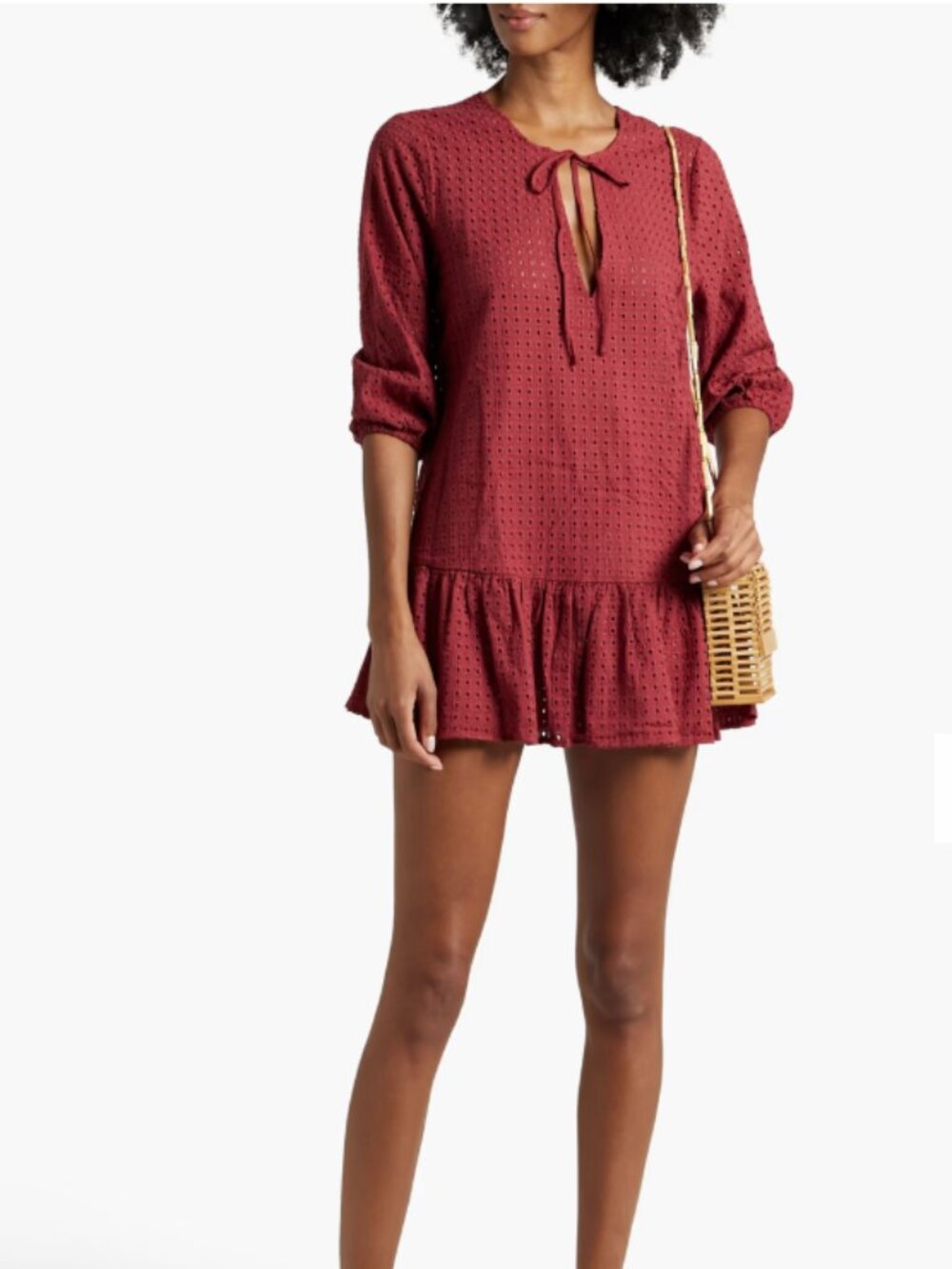 NEW Eberjey Tessa Gathered Broderie Anglaise Cotton Mini Dress